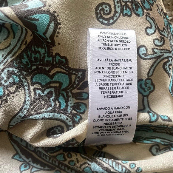 Michael Kors Paisley Long sleeve Scoop neck front tie top cream blue size M - Picture 9 of 9